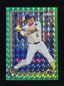 2025 Topps Chrome Isaac Collins /99 Green Geometric Refractor RC Brewers Rookie - Picture 1 of 2