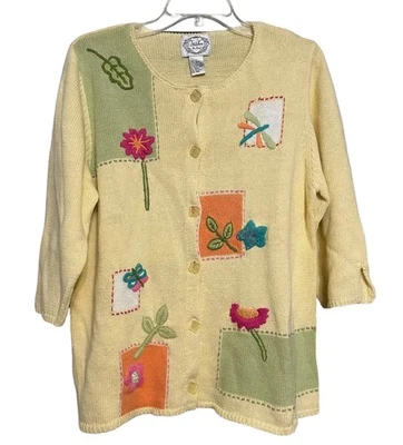 Stitches In Time Embroidered Cardigan Sz L Sweater Plants Knit NWT Gardening - Image 1 of 4