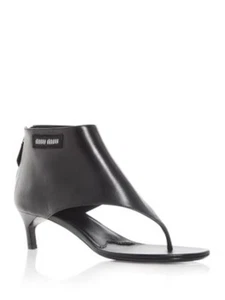 MIU MIU Womens Black Padded Round Toe Kitten Heel Leather Thong Sandals Shoes 38 - Picture 1 of 11