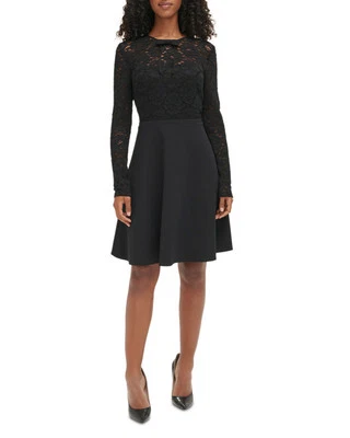 Karl Lagerfeld Paris Women's Scuba Crepe Lace Dress - Image 1 of 4