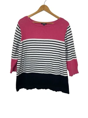 Chaps Womens Boat Neck Pullover Sweater 3/4 Sleeve Striped Blue Pink Size 3X - Image 1 of 4