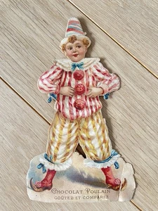 Ancien Découpis / Chromo chocolat POULAIN Clown Arlequin  1900 - Imagen 1 de 2
