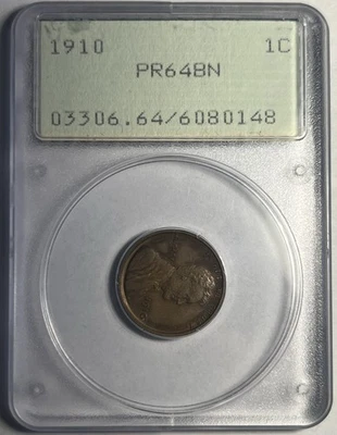 1910 MATTE PROOF LINCOLN WHEAT CENT GRADED PCGS PR64BN OGH OLD RATTLER HOLDER - Image 1 of 4