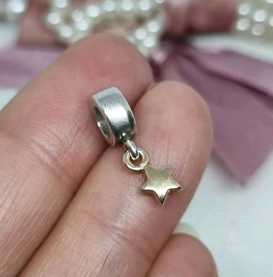 Genuine Pandora Silver & 14k Gold Star Dangle Charm 💕 925 ALE  Retired   R27 - Image 1 of 4