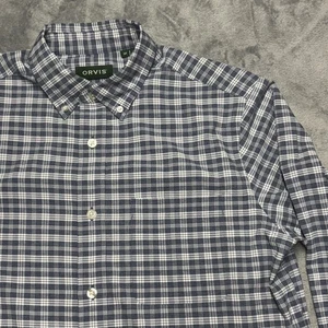 Orvis Men’s Active Fit Button Up Shirt, Blue Plaid Size Medium Polyester Seawool - Picture 1 of 7