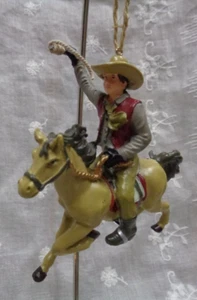 Resin ROPING COWBOY RIDING on his HORSE Christmas Ornament ~ 4" L x 4" H - Picture 1 of 4