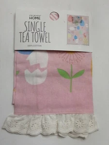 Pink Dish Towel 100% Cotton Tea Towel Floral Eggs Print NWT - Picture 1 of 4