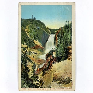 Yellowstone geteilte Rückseite Postkarte Great Falls Red Rock Haynes roter Brief * verschickt - Bild 1 von 2