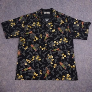 Tommy Bahama Button Up Shirt Medium Silk Black Hula Girl Hawaiian Beach Travel - Picture 1 of 7