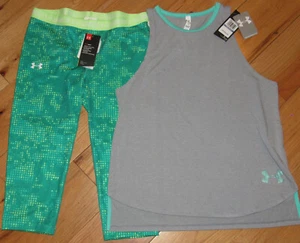 Under Armour gray tank top & patterned capris cropped leggings NWT girls' XL YXL - Picture 1 of 2