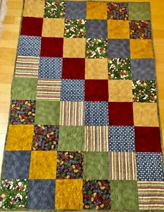 Handmade Flannel Blanket Lap Quilt 44" x 66" w/ Flannel backing - Picture 1 of 3