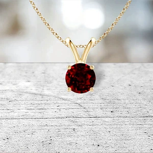 1.25 ct. Genuine Ruby Solitaire Pendant Necklace - Yellow Gold plated Silver - Picture 1 of 3