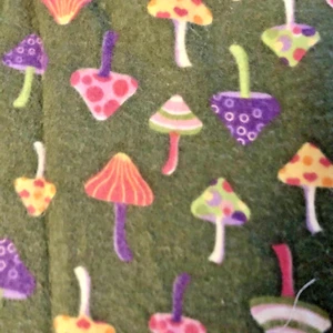 Magic Mushrooms on Olive Green Fuzzy Flannel Print Snuggle by JoAnn 41" X 33" - Picture 1 of 6