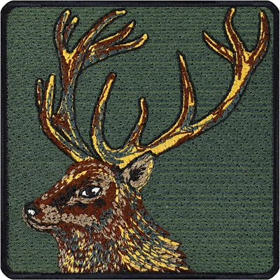 EXPRESS-STICKEREI GMBH HIRSCH Aufnäher Hirschgeweih Dekoration Patch mit Hirsch zum aufbügeln 75x75mm