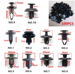 100Pcs Car Mixed Plastic Rivets Fastener Fender Bumper Push Pin Clips Universal - Picture 1 of 7
