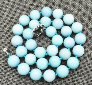 Natural 12mm Faceted Blue Amazonite Round Beads Necklace 18'' Tibetan Silver - Picture 1 of 4