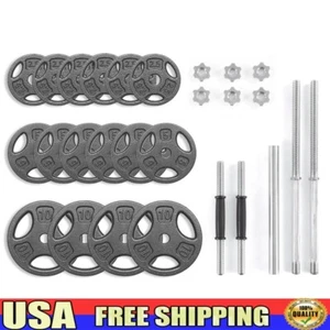 100LB Cast Iron Weight Plate Set Dumbbell Barbell Home Gym Strength Training   - Picture 1 of 8