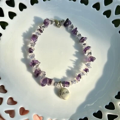 Sterling Silver 925 Purple Amethyst Stone Chip Friends Bracelet 7 inch - Image 1 of 2