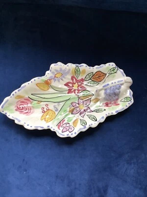 Vintage Southern Potteries Blue Ridge Oval Celery Leaf Tray Handle Fruit USA - Image 1 of 4