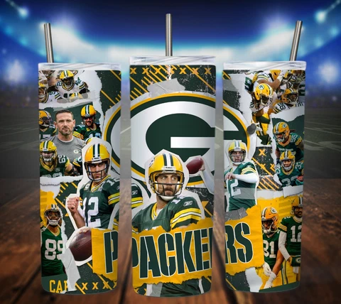 20oz Green Bay Packers Aaron Rodgers tumbler with box, lid and straw Cover