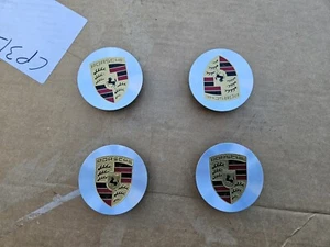 PORSCHE 5x130 BOLT PATTERN OEM POLISH & COLOR CREST CENTER CAPS 71.6 CENTER BORE - Picture 1 of 5
