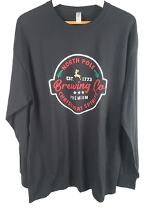 Mens Winter Christmas Black Long Sleeve Graphic Printed T Shirt XL "North Pole" - Picture 1 of 5