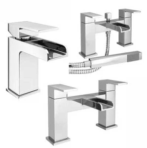 Modern Chrome Bathroom Square Tap Sets | Basin & Bath Taps with Shower & Waste - Picture 1 of 19