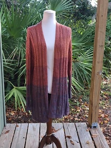Maurices Open Front Cardigan Sweater Womens L Brown Blue Ombre Tunic Length - Picture 1 of 18