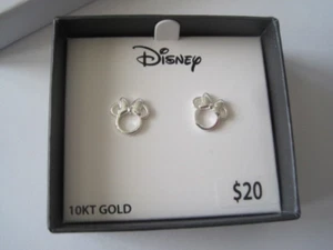DISNEY Fine Earrings Minnie Mouse White 10k Gold Pierced - Picture 1 of 5