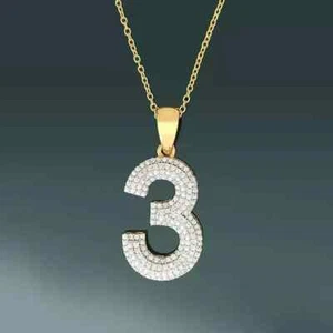 Ciondolo Numero Personalizzato 2Ct Taglio Tondo Vera Moissanite Placcato Oro Giallo 14K - Foto 1 di 3