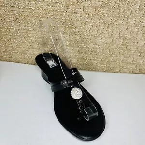 Sandalias italianas de cuero negras con cuña con tiras de estrás tanga sin cordones para mujer 9 - Imagen 1 de 7