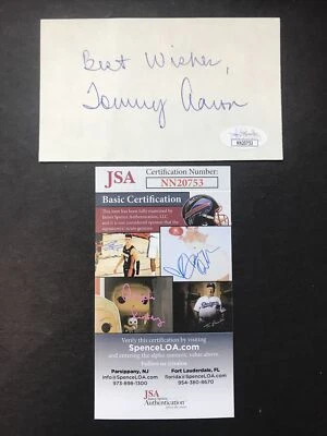 Tommy Aaron PGA GOLFER Sign 3x5 Index Card JSA CERTIFIED Autograph INSCRIPTION - Image 1 of 4