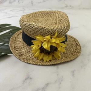 Damen Vintage 90er Strohhut Größe S Sonnenblumenbesatz Blumen Sommer leichter Sonnenhut - Bild 1 von 4