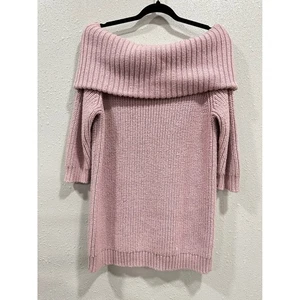Lands' End Womens Sweater Dress Off Shoulder 3/4 Sleeve Knit Pink Large Petite - Picture 1 of 6