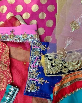 Mixed Selection Of 25 Saree/Sari Snippets. Slow Stitching/Junk Journaling/crafts - Image 1 of 4