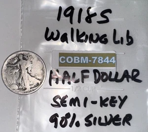 1918 S Walking Liberty Half Dollar Semi Key 90% Silver COBM-7844 - Picture 1 of 8