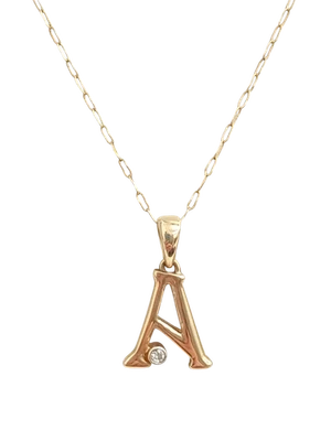 9ct Yellow Gold Diamond Accent 'A' Pendant & Fine Chain Necklace 53.5cm 0.93g - Image 1 of 4