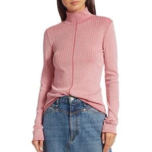 Rag & Bone Large Elina Pink Red Ribbed Stretch Knit Turtleneck Top - Picture 1 of 6