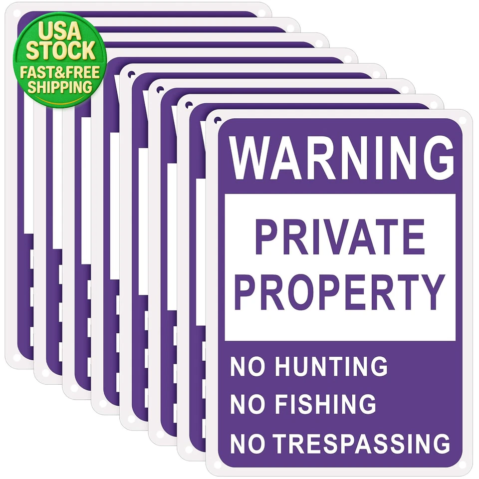 8 Pack No Hunting No Trespassing Signs Private Property Reflective 10x7" - Image 1 of 4