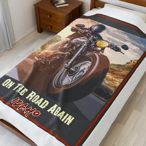Manta suave personalizada On The Road Again arte motocicleta lujo   - Imagen 1 de 13