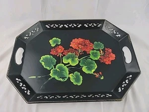 Bandeja Tole Floral Pintada a Mano De Colección Por Pilgrim Art - Negra 18”x 13” - ENVÍO GRATUITO - Imagen 1 de 9