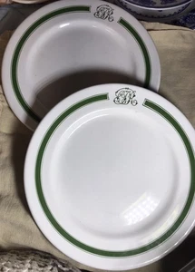 2 X Canadian Pacific Railway CPR Logo Script 9.75” Plates Dinner Green Stripe - Bild 1 von 13