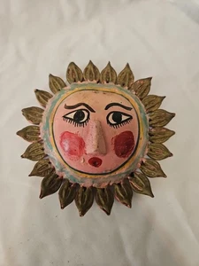 Mexikanische Volkskunst Kokosnuss Muschel Maske handbemalt Wandbehang Deko - Bild 1 von 7