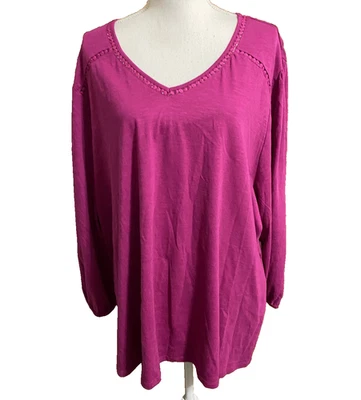 NWT WOMEN TOP 3X St. John's Bay V Neck 3/4 Long Sleeve Blouse Red (Rose) - Imagem 1 de 4