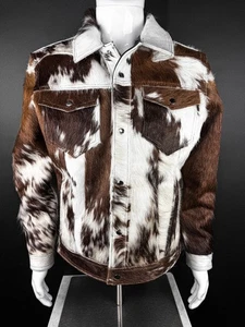Herren echt weiches Premium Style Hair-on Rindsleder Trucker Jacke - Bild 1 von 5