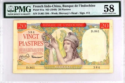 French Indochina 20 Piastres ND (1949) Pick 81a PMG 58 - Image 1 of 3