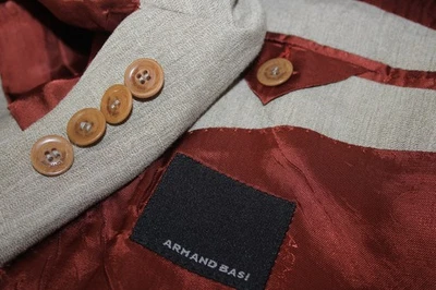 ARMAND BASI Men's 42R Tan Linen Wool Suit 34 X 30.5 Lightweight Summer Spain - Image 1 of 4