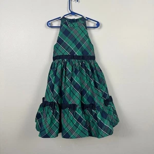 Janie and Jack Green Plaid Bow Formal Dress Girls Size 4 - Picture 1 of 5