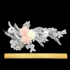 3D Embroidered Beaded Flower Lace Applique Floral Sequins Wedding Dress DIY Chic - Picture 1 of 5