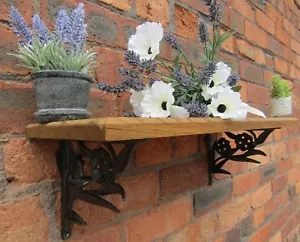 SOLID OAK WOOD HANDMADE SHELVES rustic Shelf cast iron shelf brackets - Picture 1 of 7